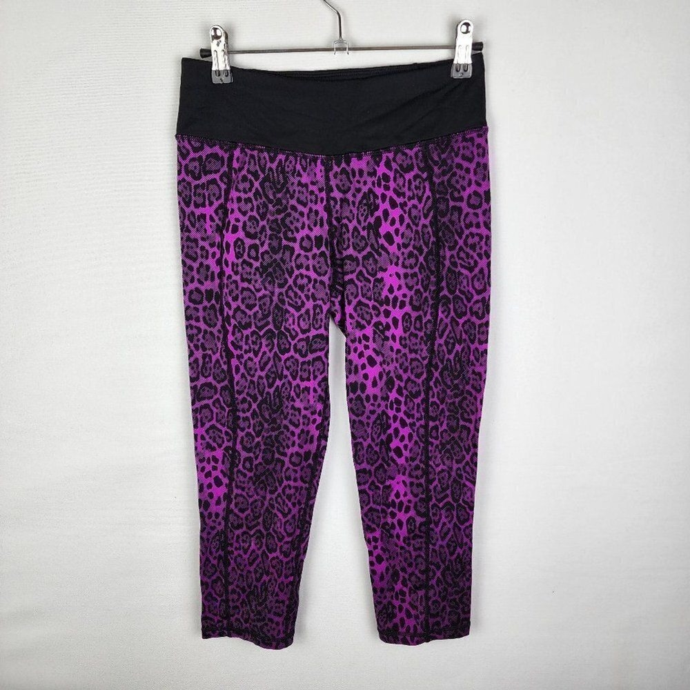 Betsey Johnson Performance Purple Leopard Print Cropped Leggings Womens Small